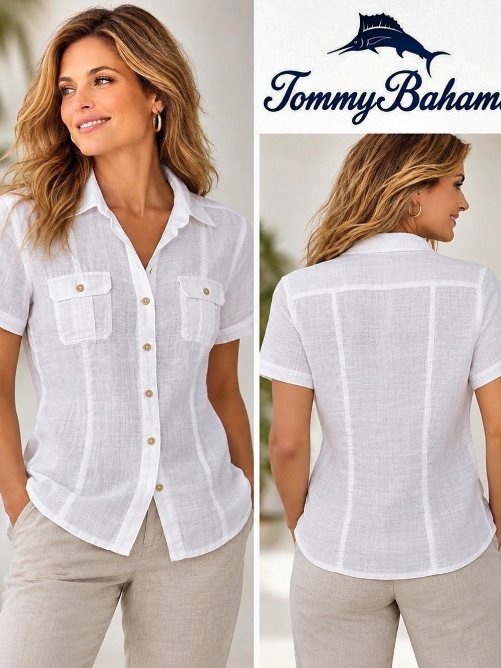 Tommy Bahama Coastalina Relax Short Sleeve Utility Pocket Shirt White